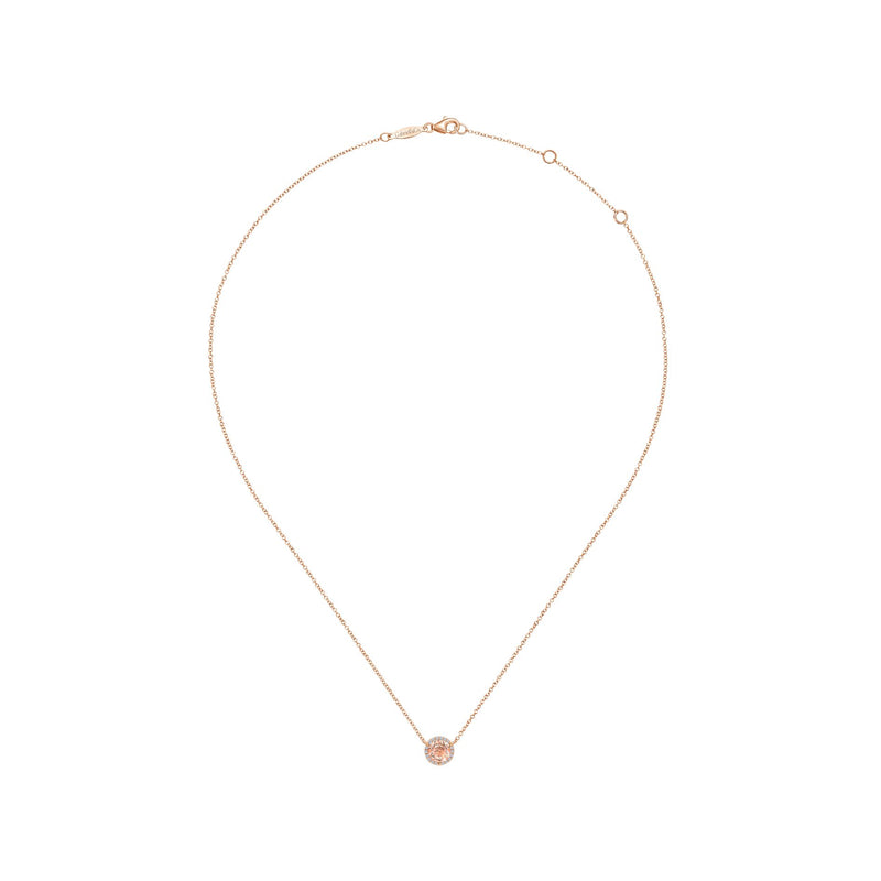14K Rose Gold Diamond + Morganite Rectangle Halo Necklace