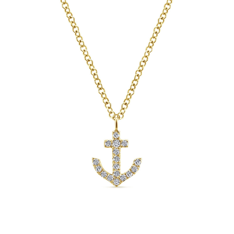 14K Yellow Gold Diamond Anchor Necklace