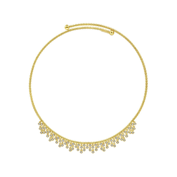 14K Yellow Gold Diamond Fancy Dangle Choker Necklace