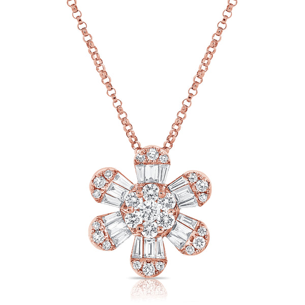 14K Rose Gold Diamond Flower Necklace