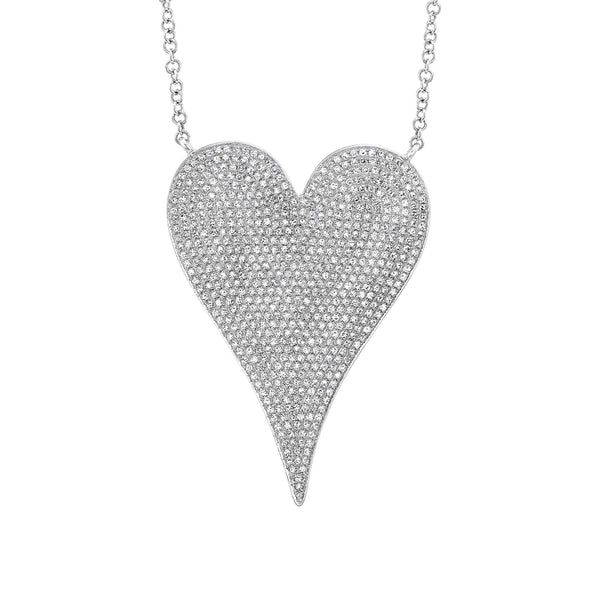 14K White Gold Diamond Pave Heart Necklace