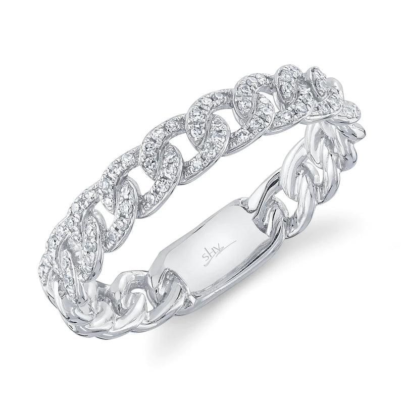 14K White Gold Diamond Curb Link Ring