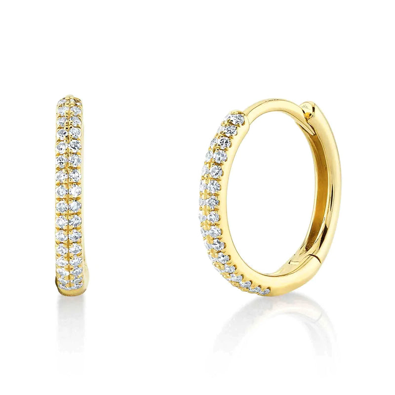 14K Yellow Gold Diamond Double Row Earrings