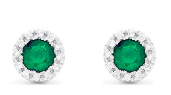 14K White Gold Emerald and Diamond Stud Earrings