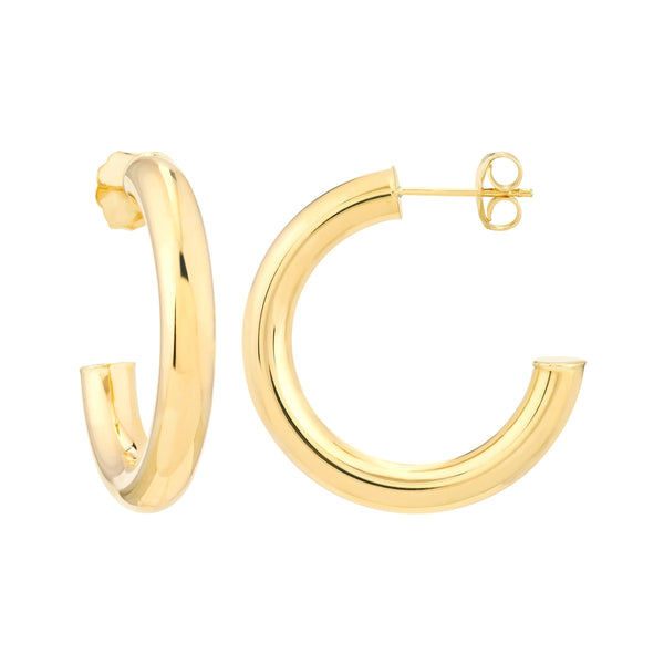 14K Yellow Gold Tube Hoops Earrings