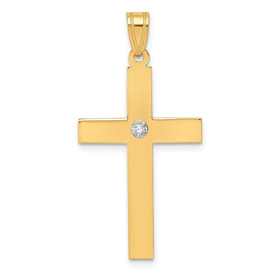 14K Yellow Gold Diamond Large Cross Pendant