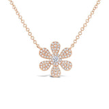 14K Yellow Gold Diamond Daisy Flower Necklace