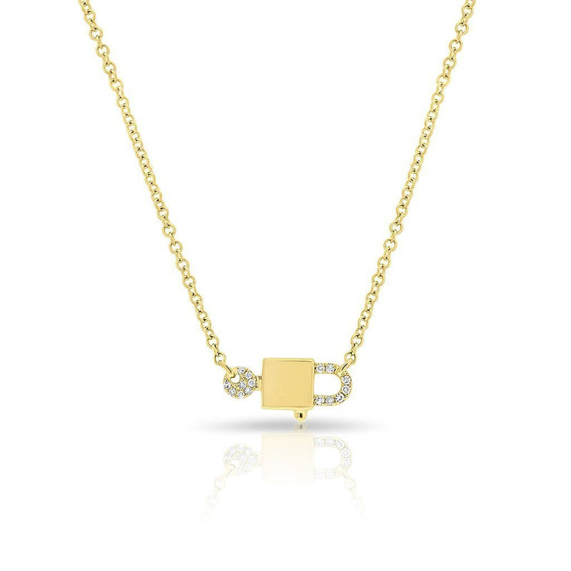 14K White Gold Diamond Lock & Key Necklace