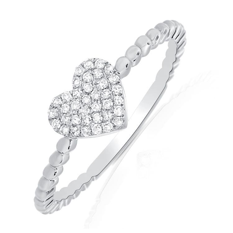14K White Gold Diamond Pave Heart Beaded Ring – Maurice's Jewelers