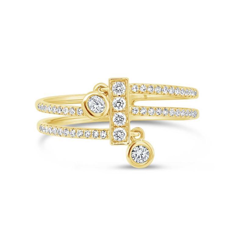 14K Yellow Gold Diamond Wrap Bezel Charm Ring