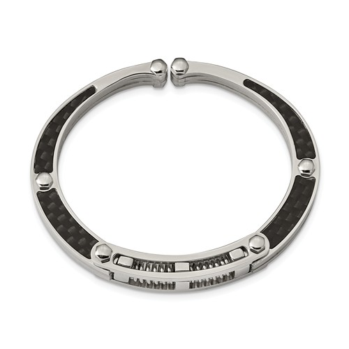 Stainless Steel Brushed And Polished Carbon Fiber Inlay Hinged Bangle