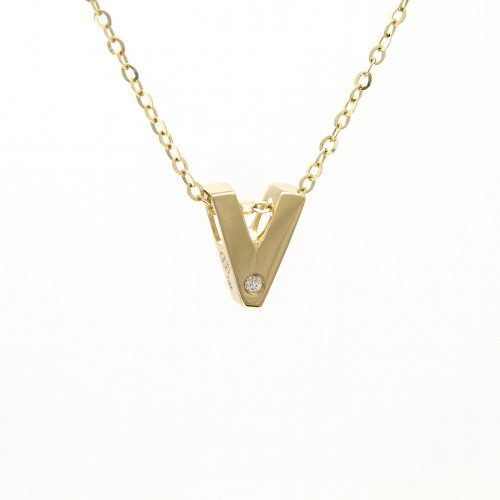 14K Yellow Gold Initial "V" With Diamond Necklace