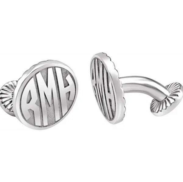 Sterling Silver 3-Letter Block Monogram Oval Cuff Links