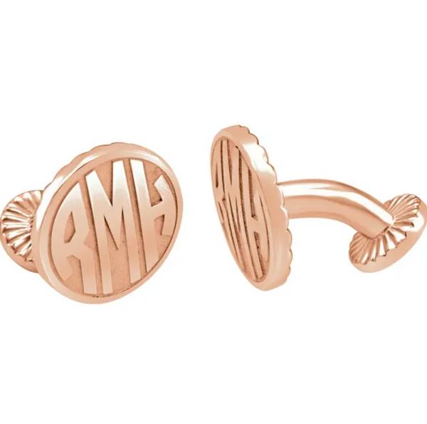 Yellow Gold Plated Sterling Silver 3-Letter Block Monogram Oval Cuff Links