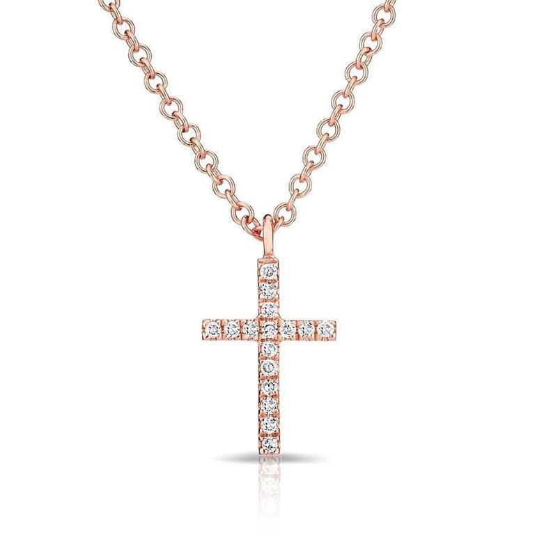 14K Yellow Gold Petite Diamond Cross Necklace