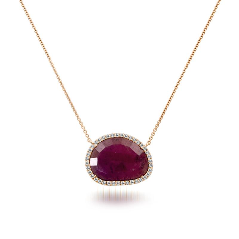 14K Rose Gold Rough Cut Ruby Slice Necklace
