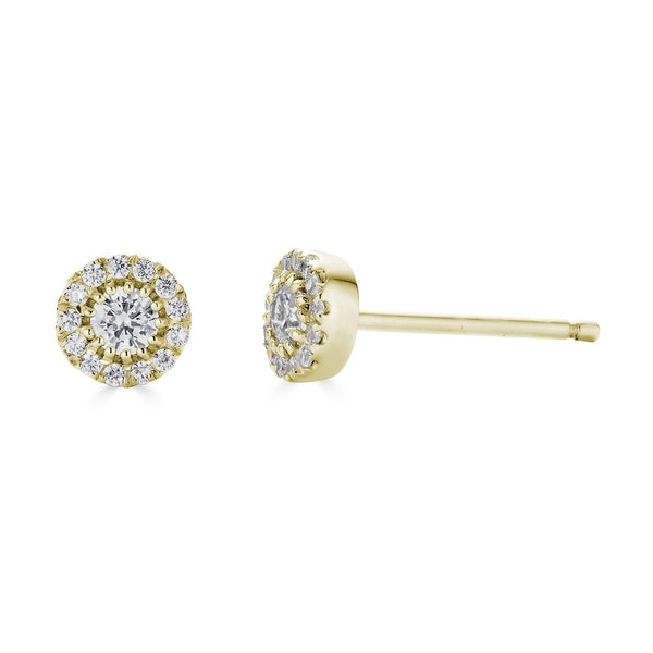 14K Yellow Gold Diamond Halo Solitaire Earrings