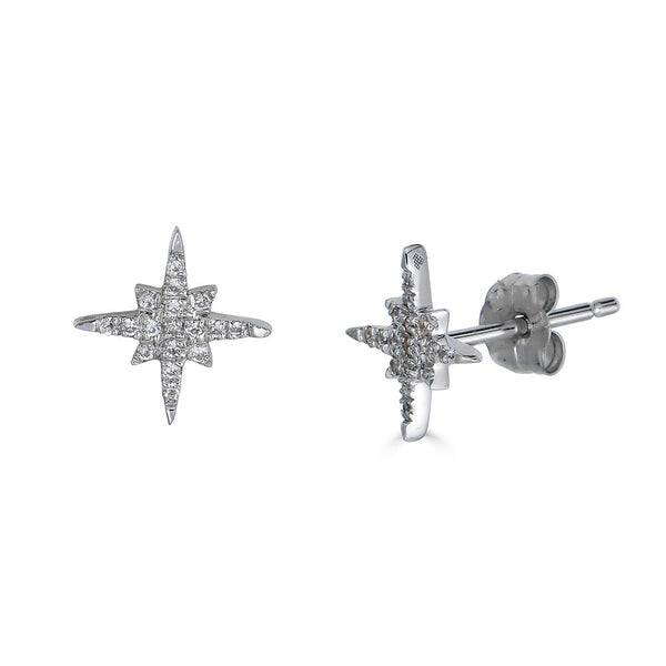 14K White Gold Diamond North Star Earrings