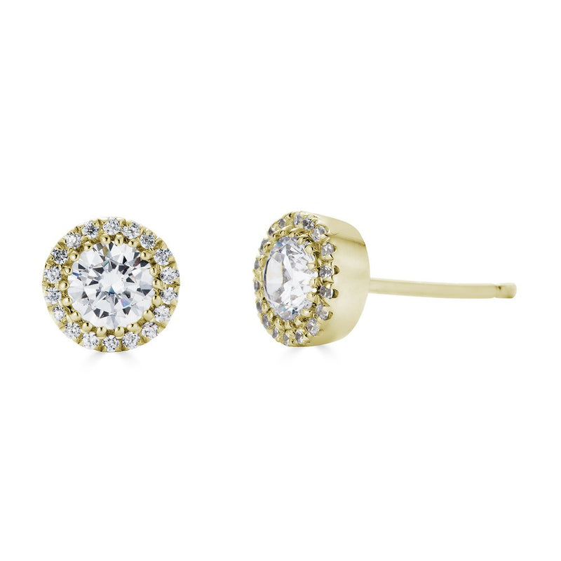 14K Yellow Gold Diamond Halo Solitaire Stud Earrings-Earrings-Maurice's Jewelers-