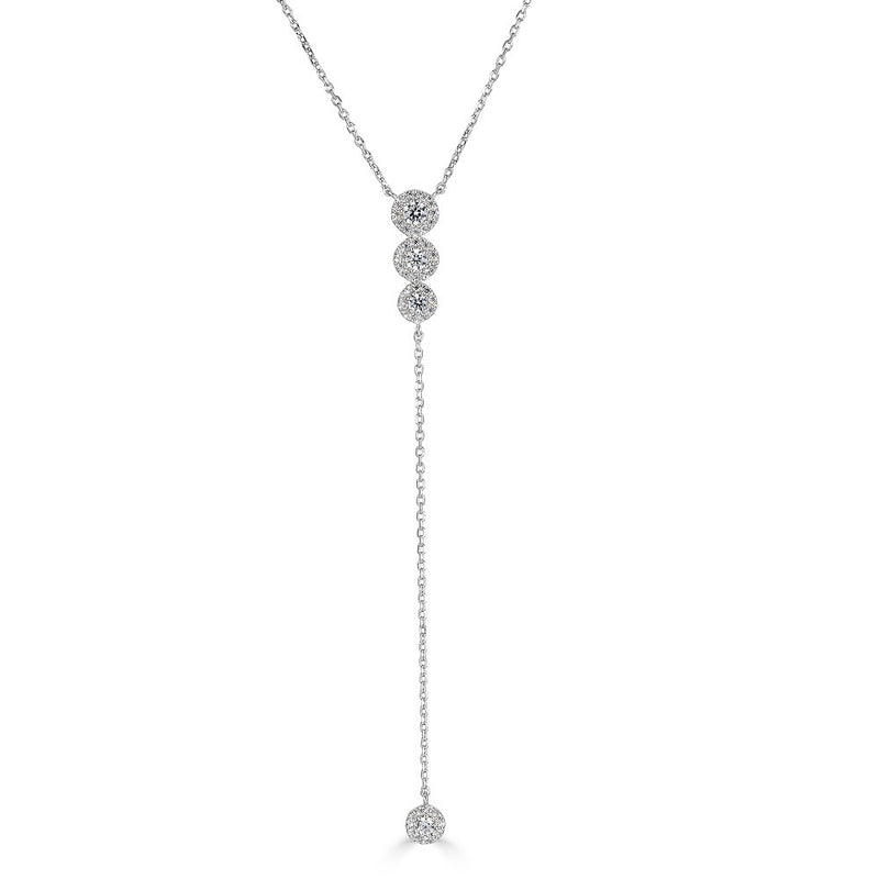 14K White Gold Diamond Triple Halo Lariat Necklace
