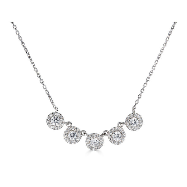 14K White Gold Round Diamond Halo Necklace