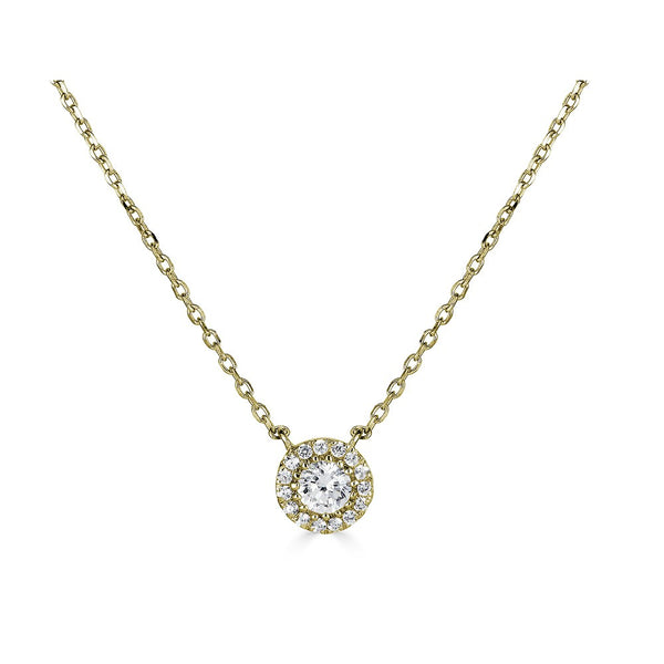 14K Yellow Gold Diamond Halo Solitaire Necklace