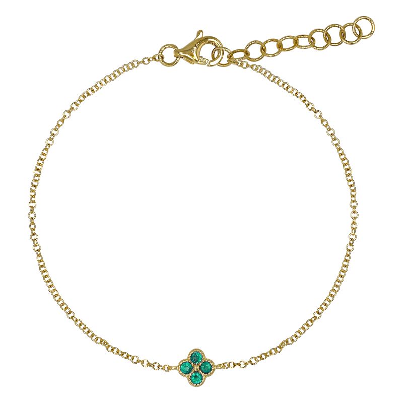 14K Yellow Gold Emerald Clover Bracelet