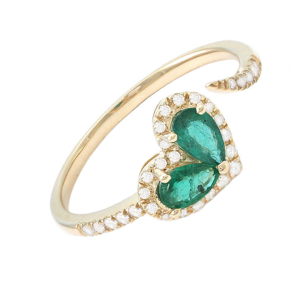 14K Yellow Gold Diamond & Pear Emerald Heart Shape Ring