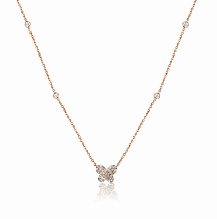 ROSE GOLD DIAMOND BUTTERFLY PENDANT NECKLACE