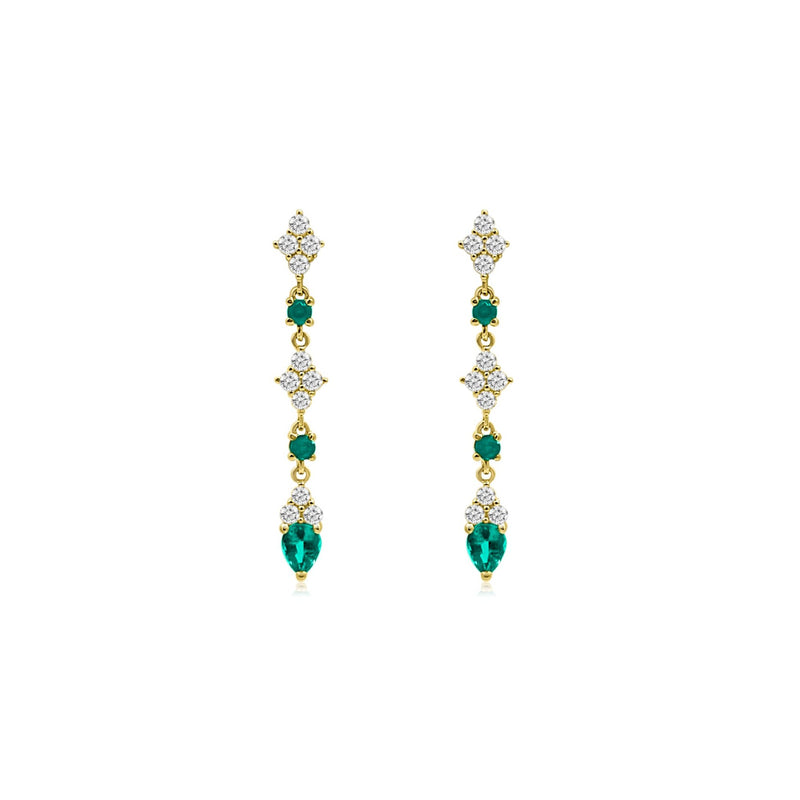 14K YELLOW DIAMOND & EMERALD DANGLE EARRINGS