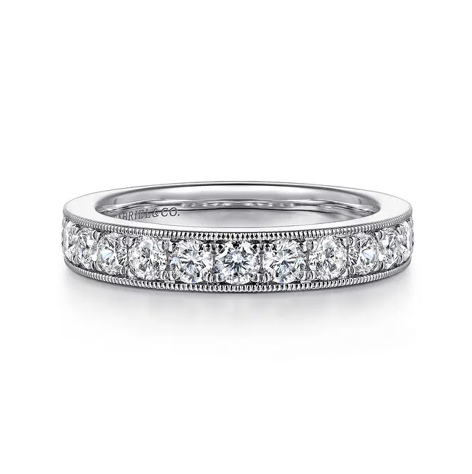 Padua - 14K Yellow Gold Micro Pave Set Diamond Wedding Band with Milgrain - 0.95 ct