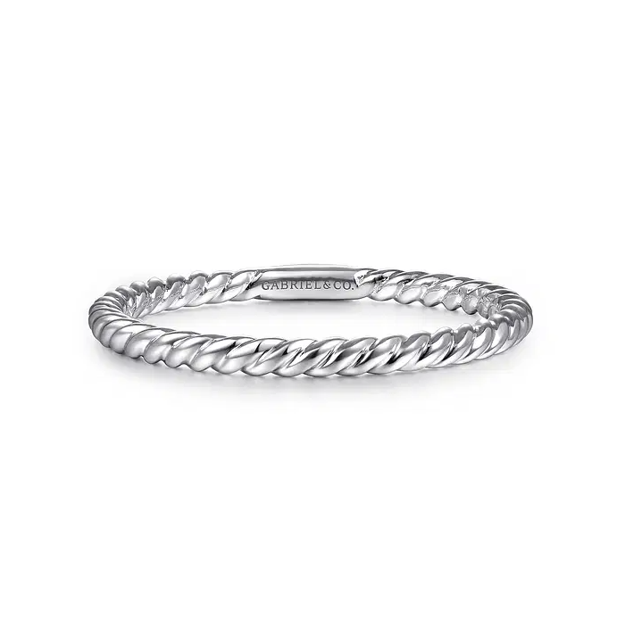 14K White Gold Twisted Rope Stackable Wedding Band