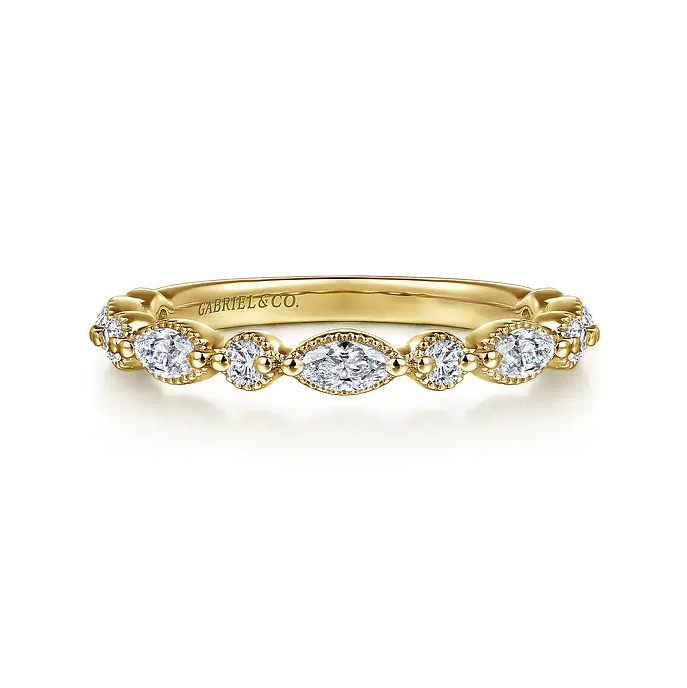 Esperanza - 14K White Gold Double Prongs Marquise and Round Diamond Anniversary Band - 0.5 ct