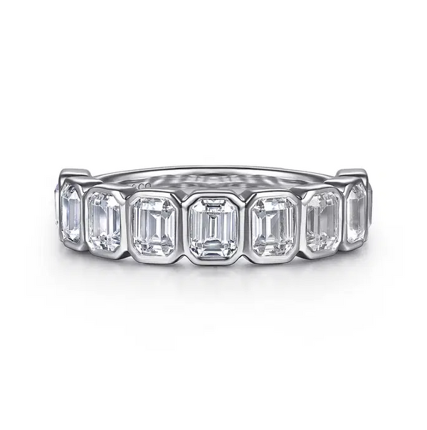 14K White Gold Bezel Emerald Cut Diamond Anniversary Band - 2.25 ct