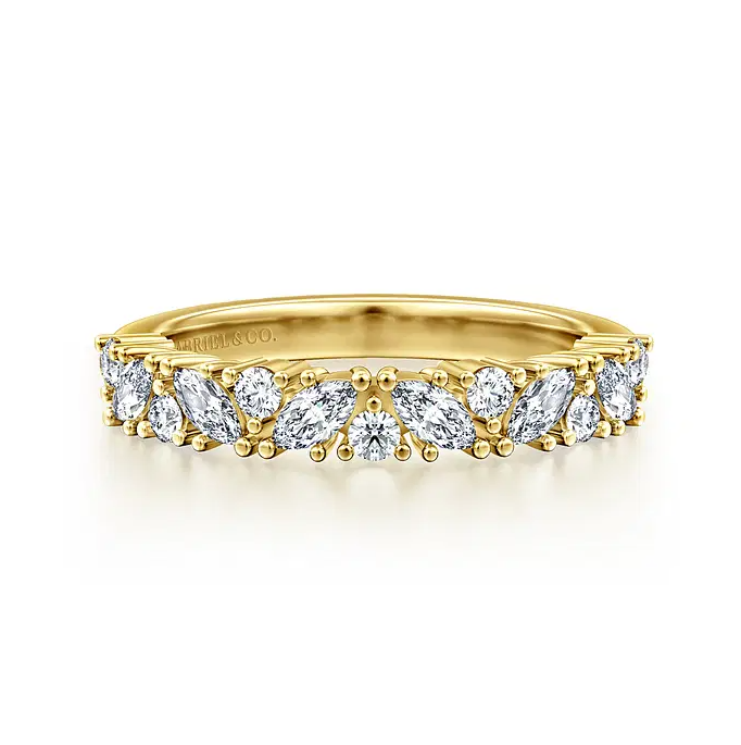 14K Yellow Gold Prong Marquise and Round Diamond Anniversary Band - 0.6 ct