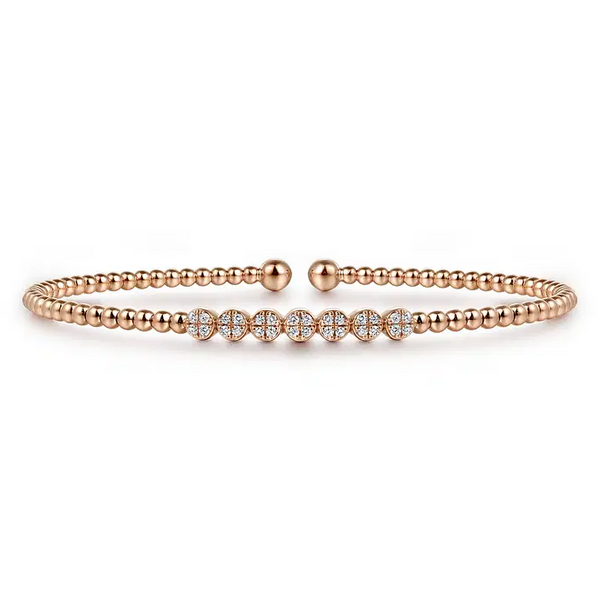 14K Yellow Gold Bujukan Bead and Cluster Diamond Bangle
