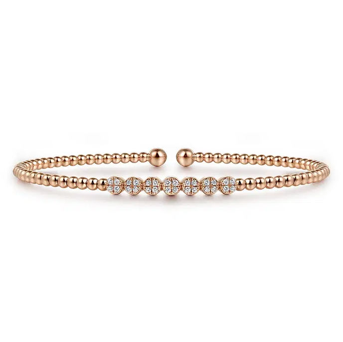 14K Yellow Gold Bujukan Bead and Cluster Diamond Bangle