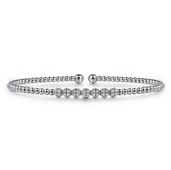 14K White Gold Bujukan Bead and Cluster Diamond Bangle