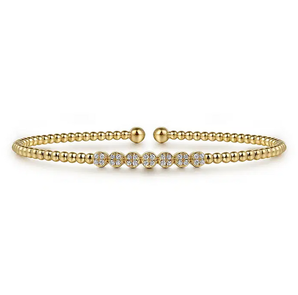 14K White Gold Bujukan Bead and Cluster Diamond Bangle