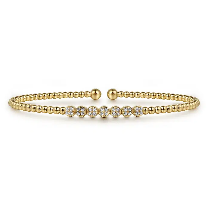 14K Yellow Gold Bujukan Bead and Cluster Diamond Bangle
