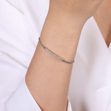 14K White Gold Diamond Pave Top Bead Open Cuff