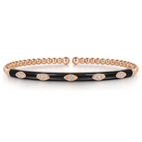 Enamel - 14K Rose Gold Bujukan Beads and Diamond Split Bangle with Black Enamel