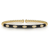 Enamel - 14K Rose Gold Bujukan Beads and Diamond Split Bangle with Black Enamel