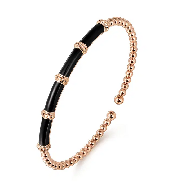 Enamel - 14K Rose Gold Bujukan and Bar Split Bangle with Black Enamel