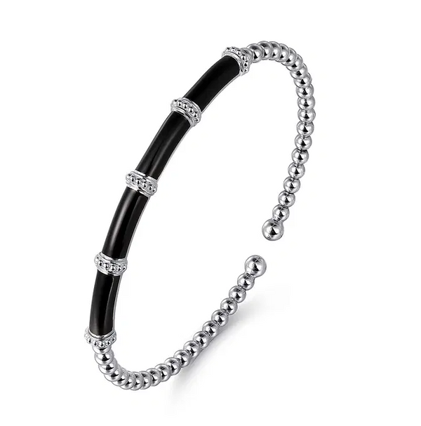 Enamel - 14K Rose Gold Bujukan and Bar Split Bangle with Black Enamel