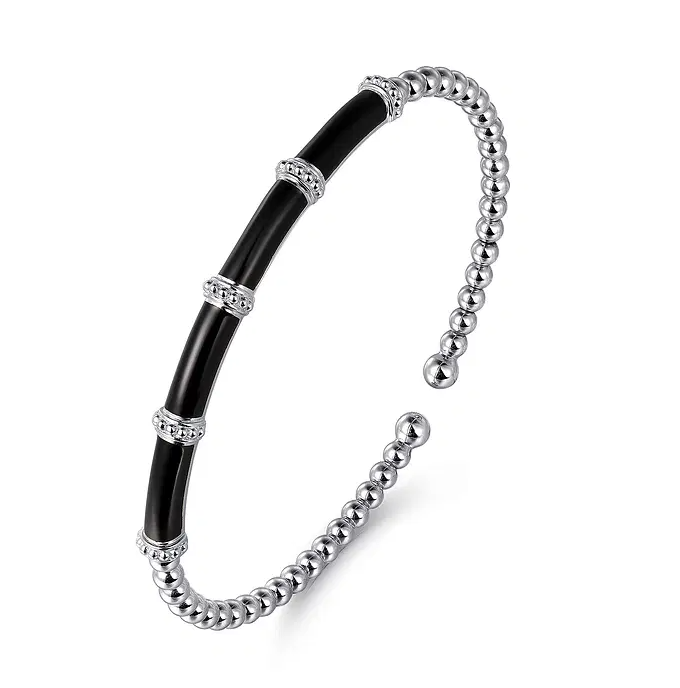 Enamel - 14K Rose Gold Bujukan and Bar Split Bangle with Black Enamel