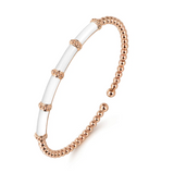 Enamel - 14K White Gold Bujukan and Bar Split Bangle with White Enamel