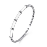 Enamel - 14K White Gold Bujukan and Bar Split Bangle with White Enamel