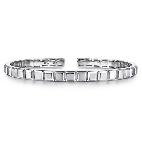Sterling Silver Open Cuff Angular Cuts Square Bangle