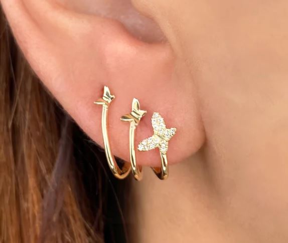 14K Yellow Gold Diamond Butterfly Earrings-Earrings-Maurice's Jewelers-